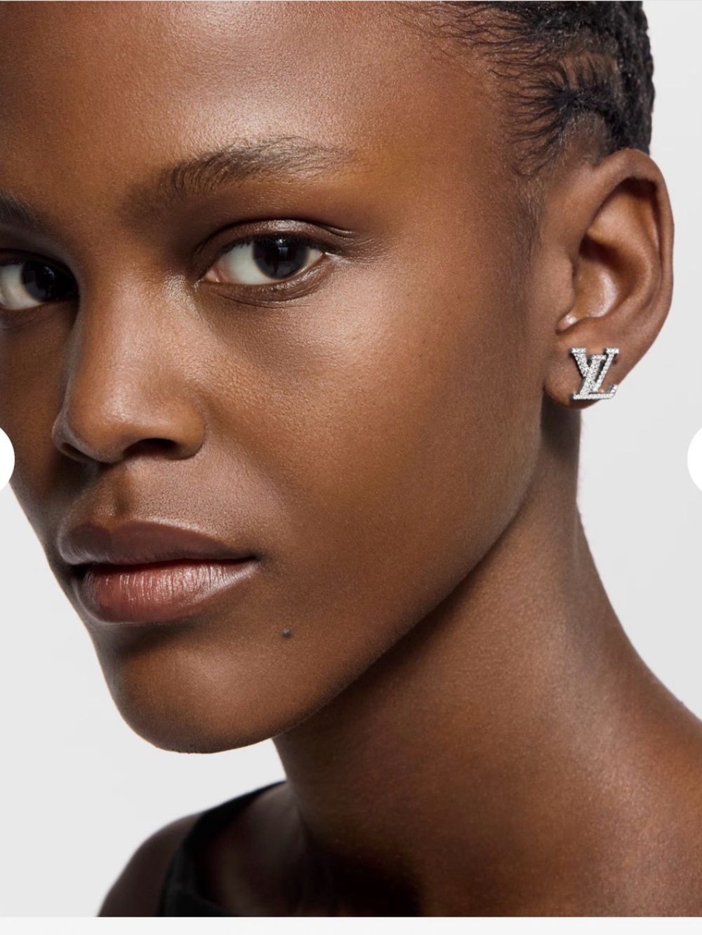 Louis Vuitton Silver Crystal LV Logo Stud Earrings